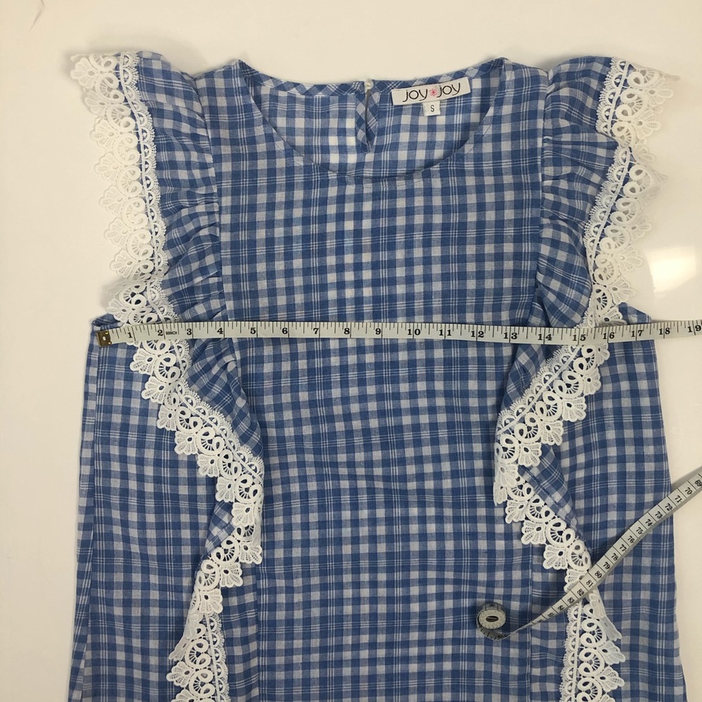 Baby Blue Gingam Ruffle Top Size Small - Picture 11 of 12